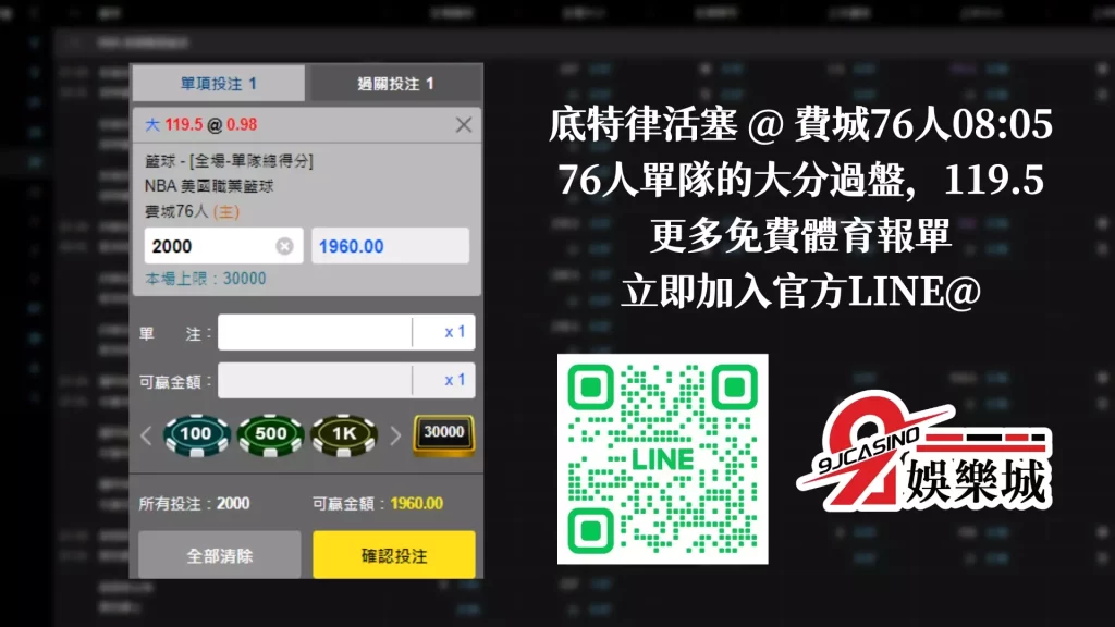 免費NBA運動賽事彩 1/11 底特律活塞 @ 費城76人 9J娛樂城